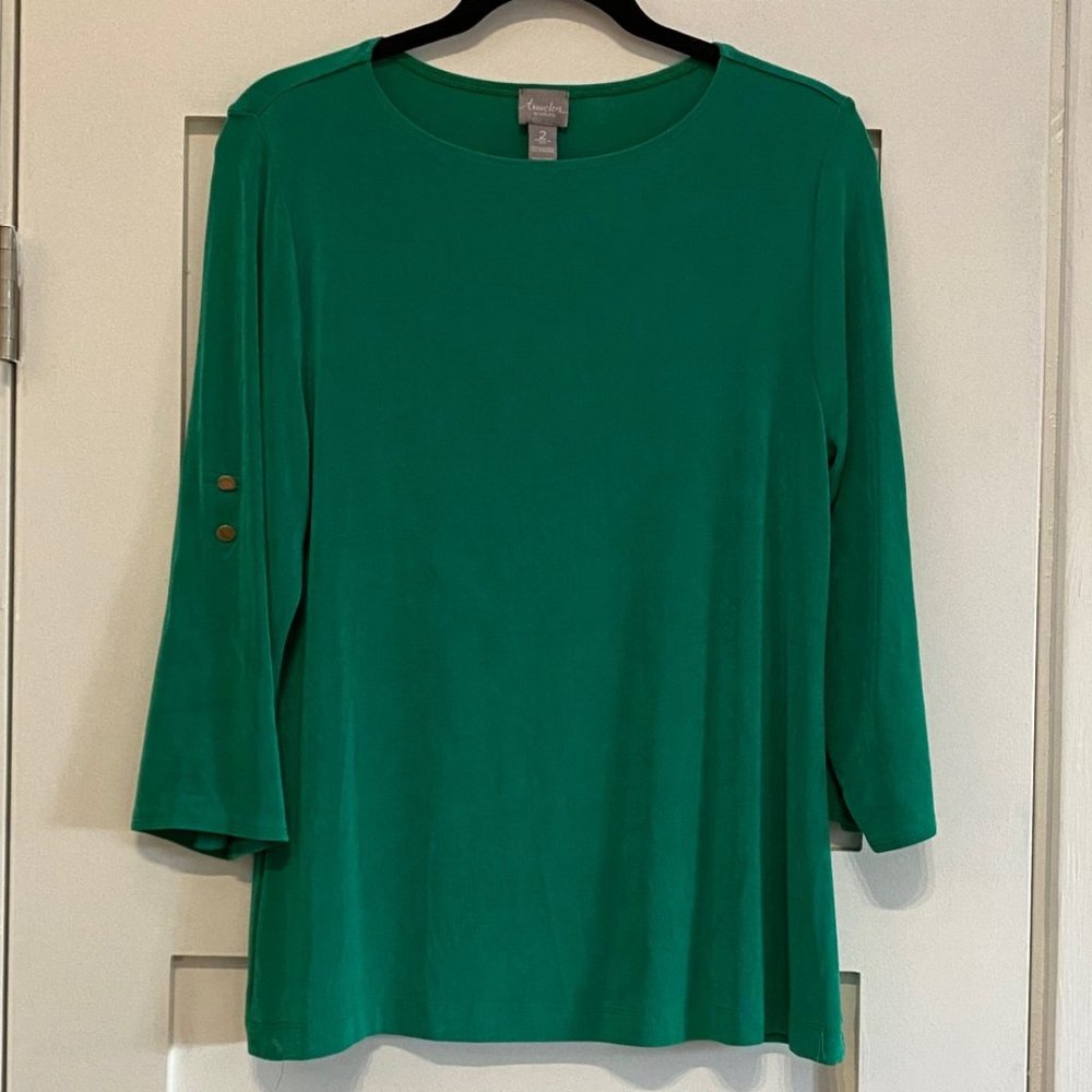 Chico's Travelers Kelly Green 3/4 Sleeve Top Large